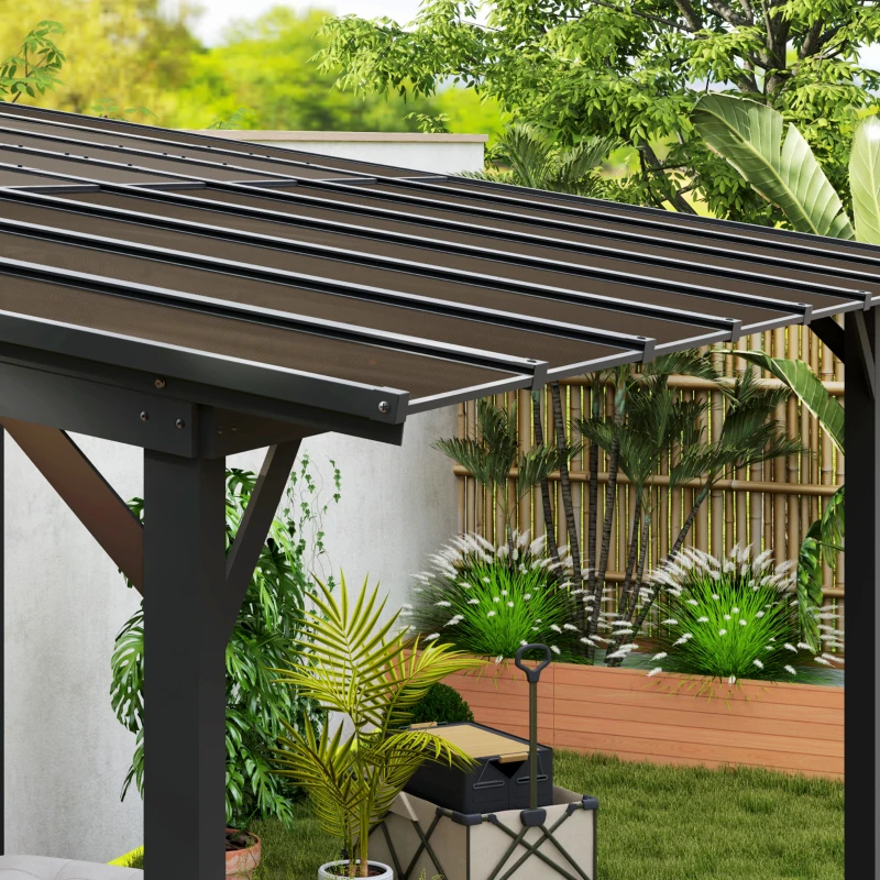 Outsunny 10' x 14' Hardtop Gazebo Wall-Mounted / Free Standing Outdoor Pergola with UPF 50+ & Waterproof Polycarbonate Roof