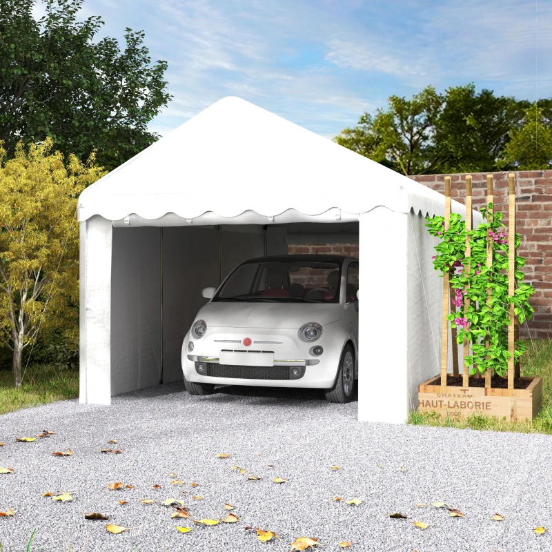 Outsunny 10 x 20ft Portable Garage Heavy Duty Carport with 2 Roll-up Doors and Removable Sidewalls for Car, Truck, Boat, White