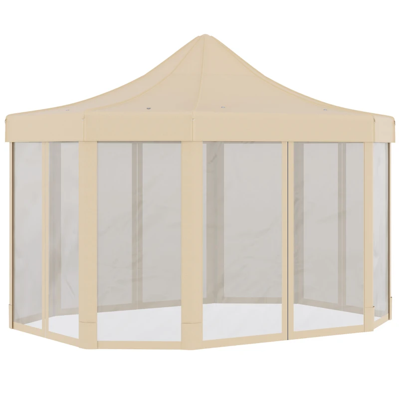 Outsunny 13' x 10' Pop Up Gazebo, Octagon Canopy Tent with Zippered Mesh Sidewalls, Weight Bags, Height Adjustable and Carrying Bag, Event Tent for Patio Garden Backyard, Beige