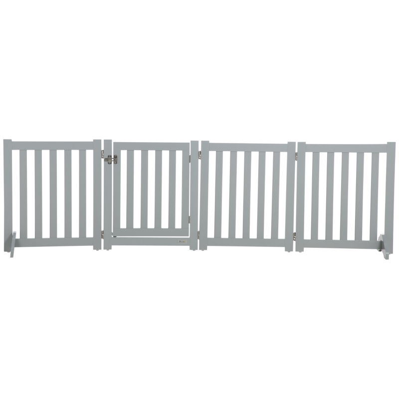 PawHut 23.5"H Foldable Dog Gate with Door, 4 Panels Freestanding Pet Gate Barriers Indoor with Support Feet, Puppy Fence for Small Dogs, Grey
