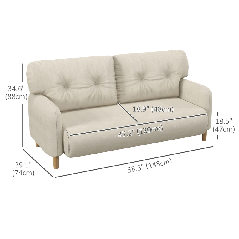 HOMCOM 58" 2 Seat Sofa, Modern Love Seats Furniture, Upholstered 2 Seater Couch, Solid Wood Frame, Beige