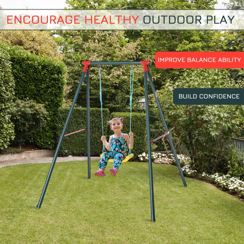 Outsunny Metal Swing Set with U-Shaped Swing, Seat, Kids Swing Set for Backyard, Outdoor, Playground, Multicoloured