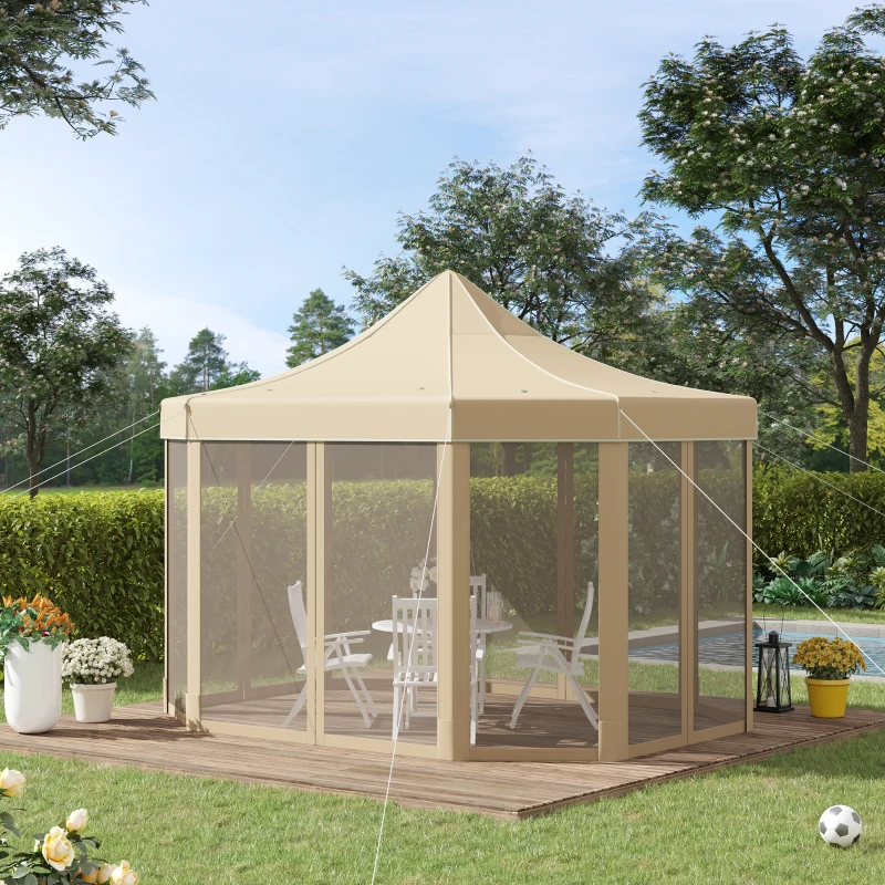 Outsunny 13' x 10' Pop Up Gazebo, Octagon Canopy Tent with Zippered Mesh Sidewalls, Weight Bags, Height Adjustable and Carrying Bag, Event Tent for Patio Garden Backyard, Beige