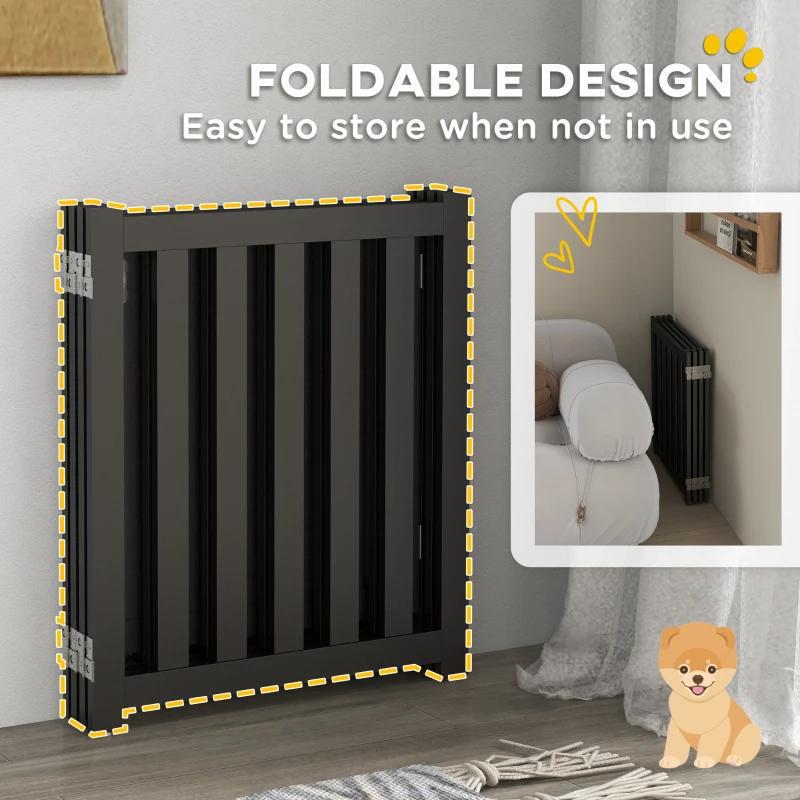 PawHut Foldable Dog Gate with Door, 4 Panels Fressstanding Pet Gate, Black