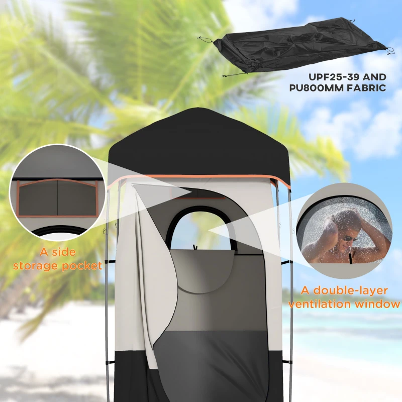 Outsunny Camping Shower Tent, Portable Privacy Shelter with Solar Shower Bag, Removable Floor and Carrying Bag, Black