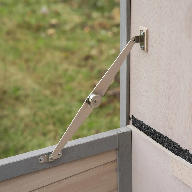 PawHut 2-tier Wood Rabbit Hutch Backyard Bunny Cage Habitat Small Animal House w/ Ramp, Slide Out Tray and Outdoor Run, Light Grey