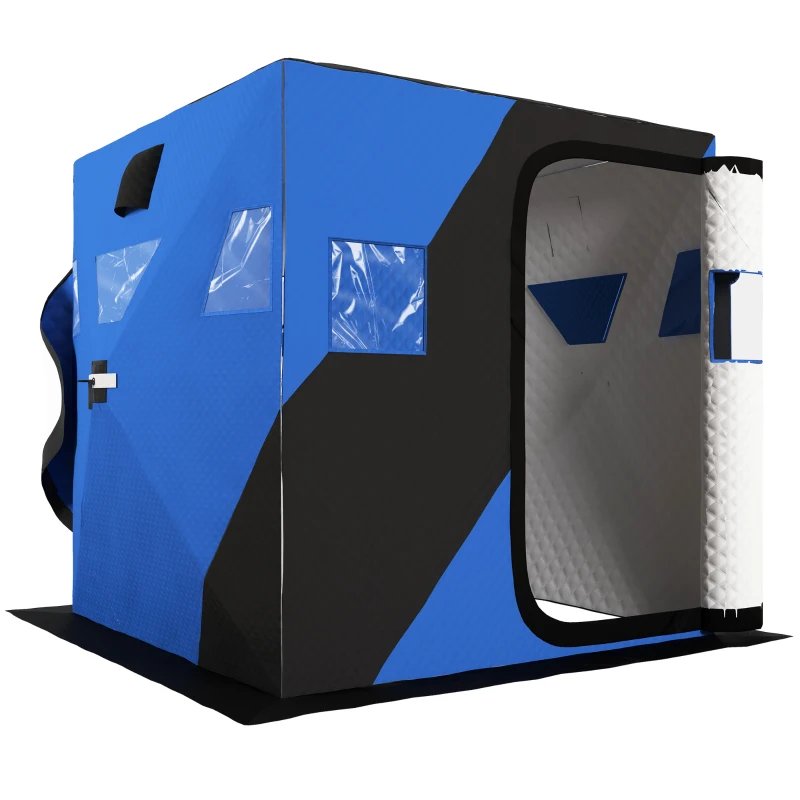 Outsunny 3-4 Person Insulated Ice Fishing Shelter, Pop up Ice Fishing Tent with Windows, Vents and Carry Bag, for Low-Temp -22℉