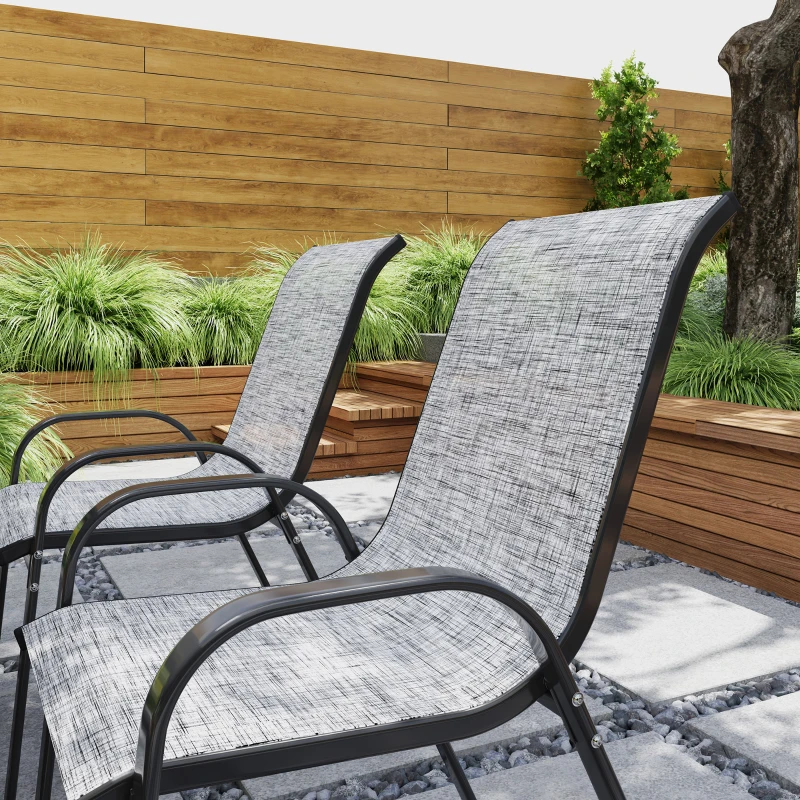 Outsunny Set of 4 Outdoor Dining Chairs, Stackable Patio Chairs with High Back, Breathable Mesh Seat for Garden Lawn, Mixed Gray