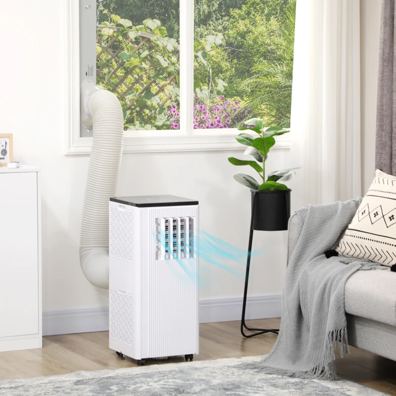 HOMCOM 8000 BTU Smart WiFi Enabled Portable Air Conditioner for Rooms Up to 215 Sq. Ft., 3-in-1 Moible AC Unit with Dehumidifier, Fan, Sleep, App & Remote, 24H Timer, Window Installation Kit, White