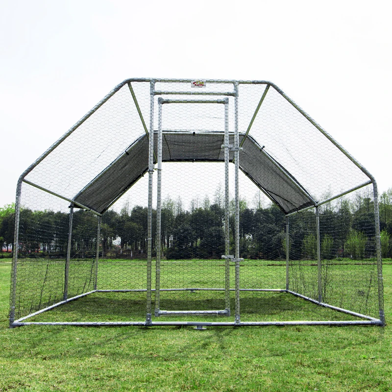 PawHut 9.2' x 12.5' Metal Chicken Coop, Galvanized Walk-in Hen House, Poultry Cage Outdoor Backyard with Waterproof UV-Protection Cover for Rabbits, Ducks