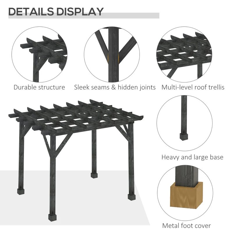 Outsunny 12' x 10' Patio Pergola, Weather-Resistant Cedar Wood, Backyard Cover for Porch Party, Grape Garden, Vineyard, Ivy Vine, or Climbing Plants, Black
