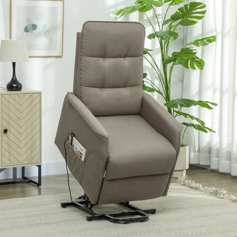 HOMCOM Power Lift Chair for Elderly, Fabric Recliner Sofa with Remote Control, Side Pockets, Quick Assembly, Coffee
