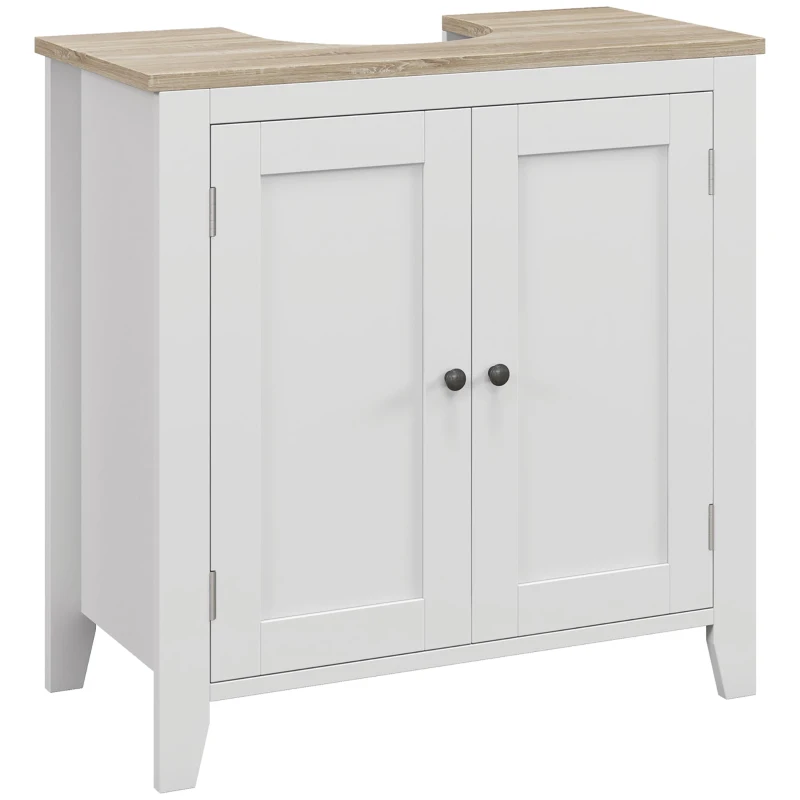 kleankin Bathroom Sink Vanity Unit, Under Sink Bathroom Cabinet with U-Shape Design and Adjustable Shelf, White