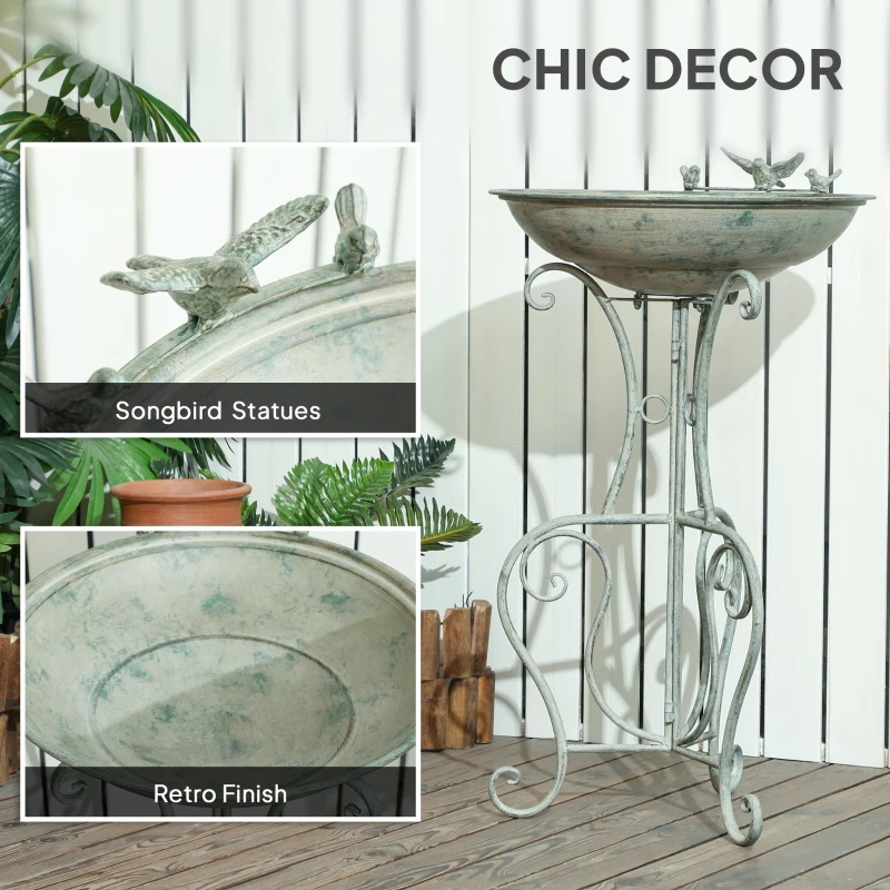 Outsunny Metal Bird Bath for Outdoors, 31" Tall Round Birdbath with Bird Statues and Decorative Stand, Freestanding Bird Feeder for Garden, Yard, Patio Decor, Bronze