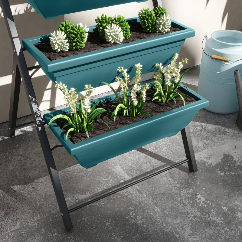 Outsunny 5-Tier Raised Garden Bed with 5 Planter Box, Outdoor Plant Stand Grow Containers with Leaking Holes, Green