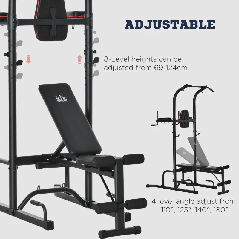 Soozier Multi-Function Training Stand Power Tower Station Gym Workout Equipment with Sit Up Bench, Pull Up Bar, Black