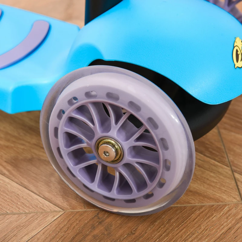 Qaba 3-in-1 Kids Scooter Sliding Walker Push Car 3 Wheels Height Adjustable with Removable Storage Seat Ride on Toy for 2-6 years Light Blue