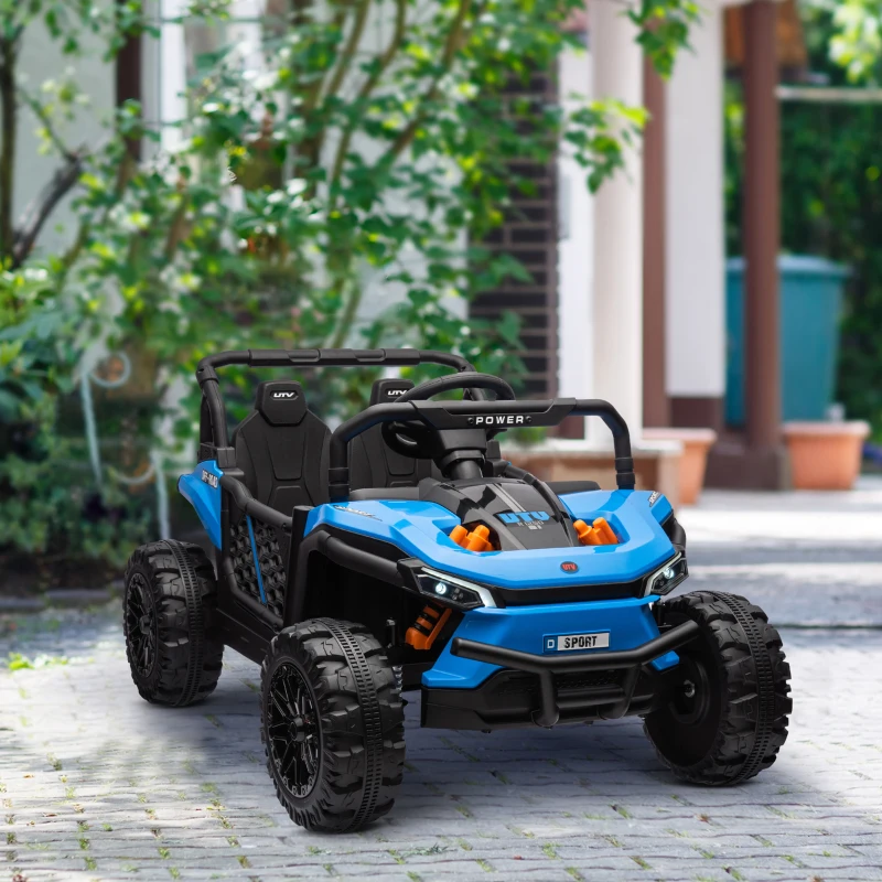 Qaba 12V Ride On Truck, Battery Powered Electric Car for Kids w/ Remote Control, 4-Wheel Suspension & LED Lights, Blue