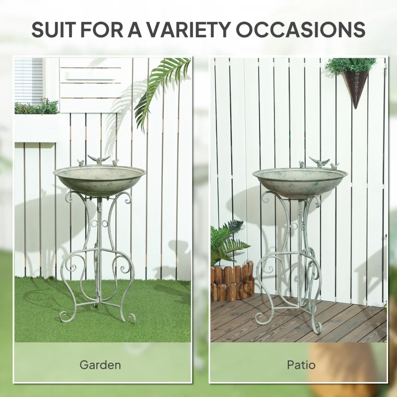 Outsunny Metal Bird Bath for Outdoors, 31" Tall Round Birdbath with Bird Statues and Decorative Stand, Freestanding Bird Feeder for Garden, Yard, Patio Decor, Bronze