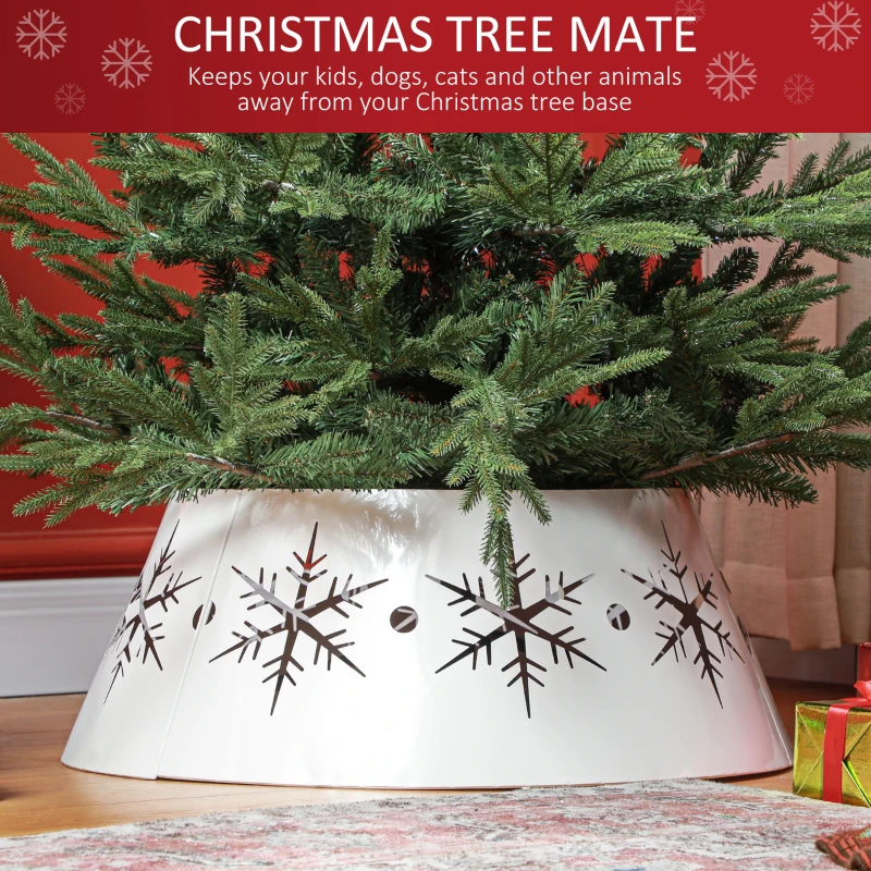HOMCOM 26" Christmas Tree Base Cover, Christmas Tree Collar with Hollow Snowflake Patterns for Home Decoration, White