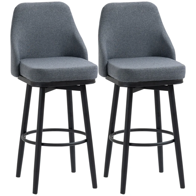 HOMCOM Extra Tall Bar Stools Set of 2, Modern 360° Swivel Barstools, Dining Room Chairs with Steel Legs Footrest, Charcoal Grey