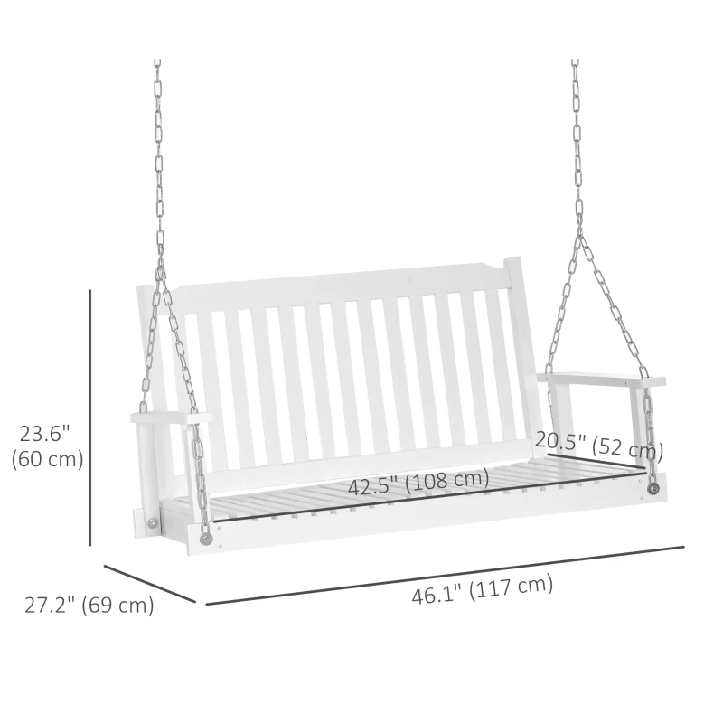 Outsunny 2-People Porch Swing Bench, Patio Swing Chair with 2 Adjustable Hanging Chains for Deck, Garden, Backyard, White