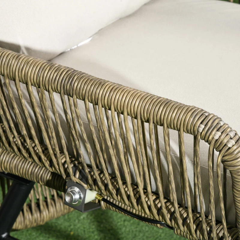 Outsunny 2 PCs PE Rattan Leisure Chair Set, Outdoor Reclining Patio Chair and Footrest w/ Adjustable Backrest & Cushion, Khaki