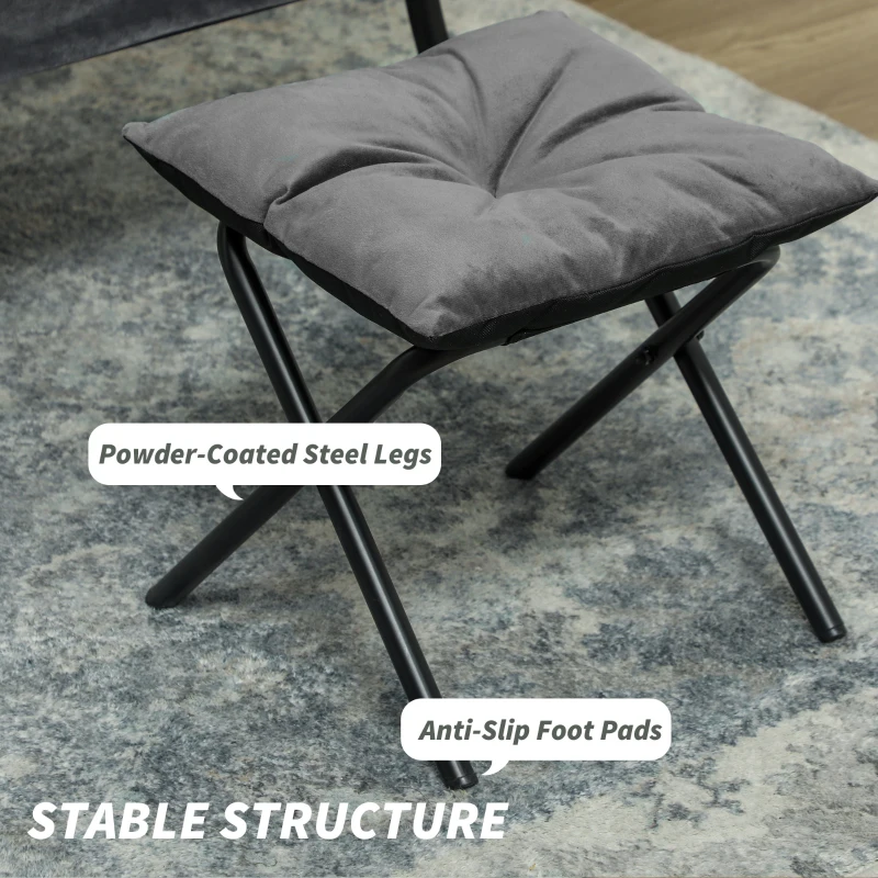 HOMCOM Lazy Chair and Ottoman Set, Fabric Upholstered Accent Chair with Side Pockets, for Living Room, Bedroom, Gray