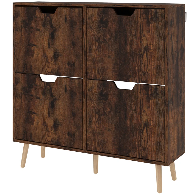 HOMCOM Shoe Storage Cabinet with 4 Flip Drawers and Adjustable Shelf, Shoe Cabinet for 8-16 Pairs of Shoes, Rustic Brown