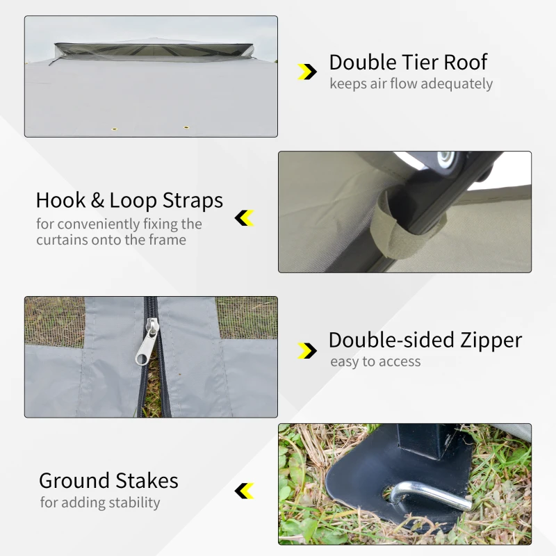 Outsunny 12' x 12' Foldable Pop-up Party Tent Instant Canopy Sun Shade Gazebo Shelter Steel Frame Oxford w/ Roller Bag, Light Grey