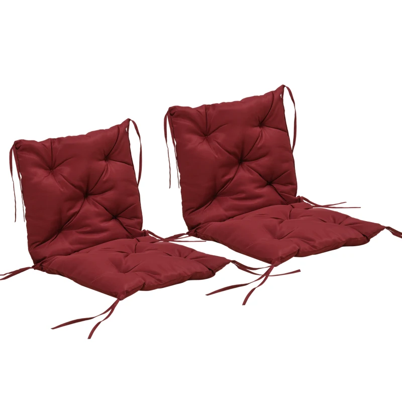 Outsunny Patio Chair Cushions Set of 2, 39" x 20" x 3" Outdoor Tufted Cushion Set with Ties for Indoor Outdoor Garden Furniture, Wine Red