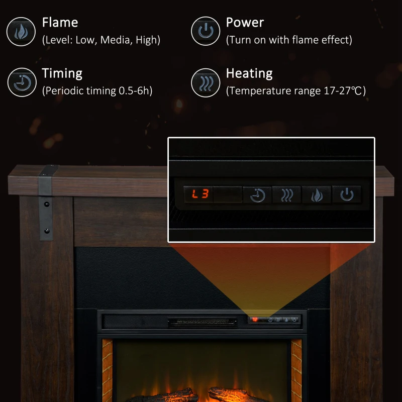 HOMCOM 35" Electric Fireplace with Mantel, 1400W Freestanding Fireplace Heater with Remote Control, Overheat Protection, Timer, Brown