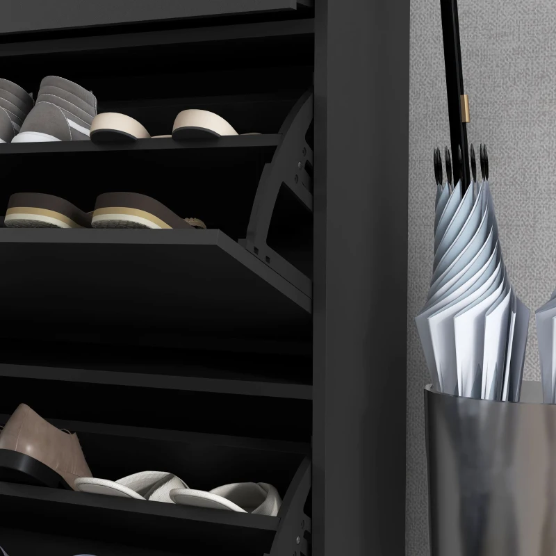 HOMCOM Modern Shoe Cabinet Storage 12 Pair Shoe Organizer with 2 Flip Doors Drawer and Adjustable Shelf Black