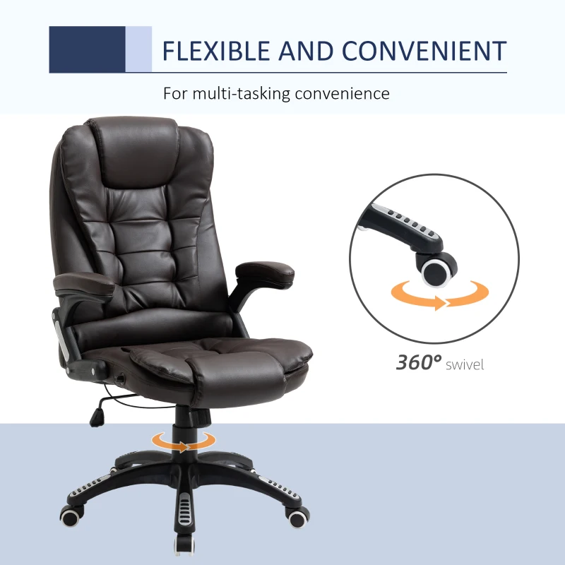 Vinsetto Executive Office Chair High Back PU Leather Computer Chair, with Swivel Wheels, Arm, Adjustable Height, Brown