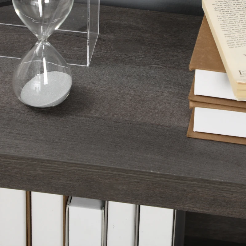 HOMCOM Industrial Style Corner Open Bookshelf with Storage Shelves and Metal X Bar Frame for Living Room, Dark Gray