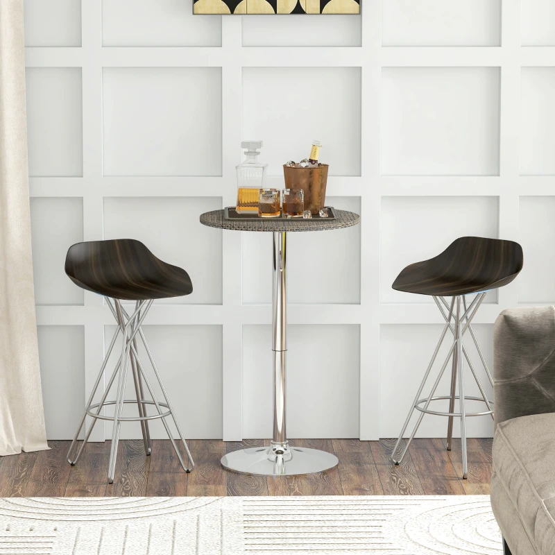 HOMCOM Adjustable Bar Table for 2, Round Pub Table with PE Rattan Top and Steel Base for Home Bar, Small Dining Room, Brown