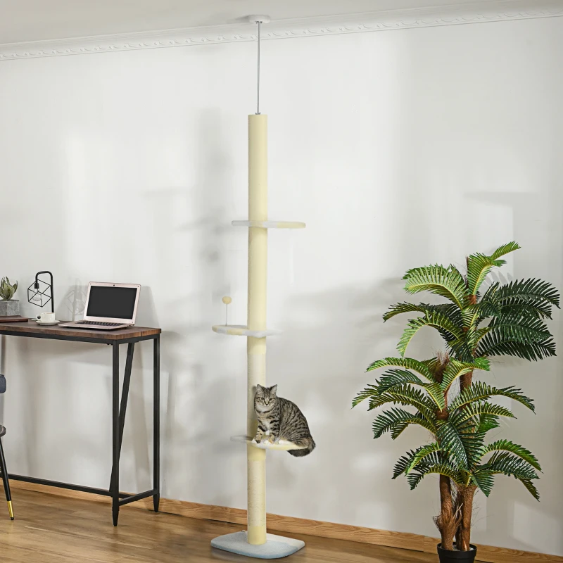 PawHut 4-Tier Floor to Ceiling Cat Tree Height Adjustable 87 -103 Inch