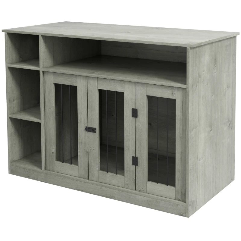 PawHut 47" Dog Crate Furniture with Storage, for Large Medium Dogs, Gray