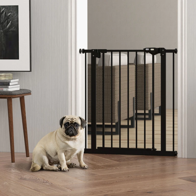 PawHut 30 Inch Tall Pet Gate with Door Dog Gate and Barrier Indoor for Stairs, Pressure-Mounted Safety Gate, Black