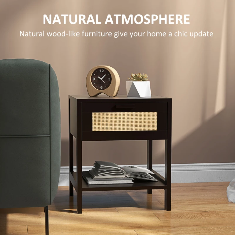 HOMCOM Modern Bedside Table, Accent Nightstand with Drawer and Open Shelf, Bed End Table for Bedroom, Living Room, Black