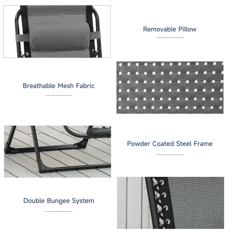 Outsunny Zero Gravity Chair, Folding Recliner Chair, Adjustable Patio Lounger with Detachable Pillow, Cup Holder and Foot Massage Roller for Outdoor, Patio, Deck, Poolside, Light Grey