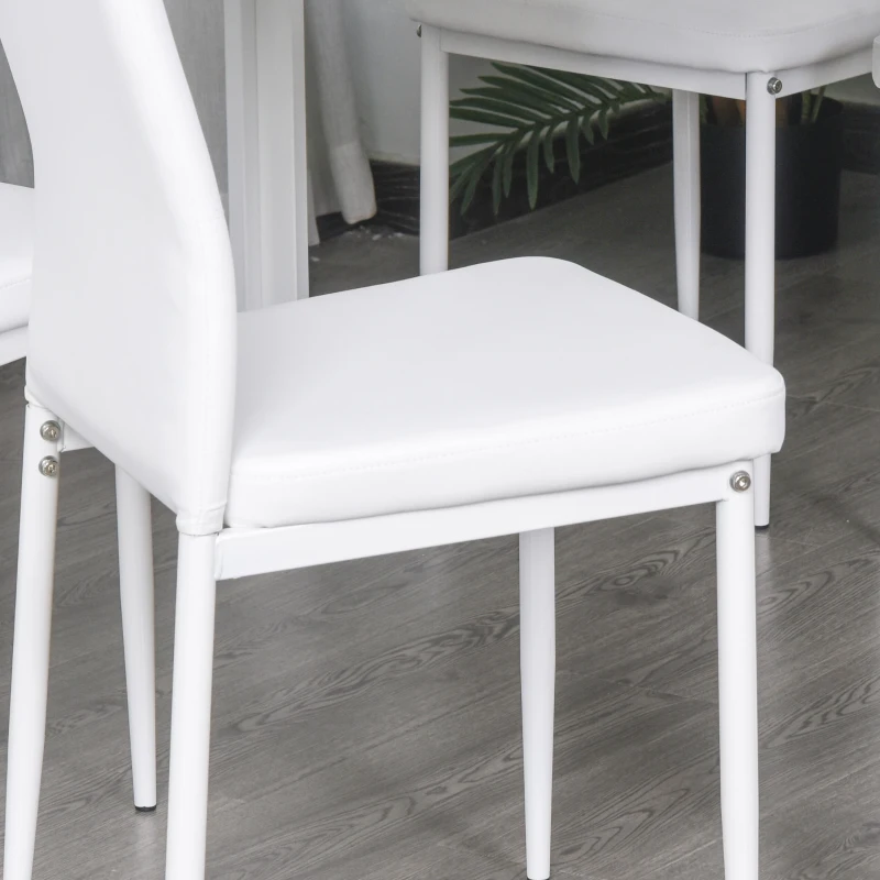 HOMCOM 3-Piece Rectangular Glass Kitchen Table and Chairs with Metal Frame and Faux Leather Upholstery for Dining Room, White