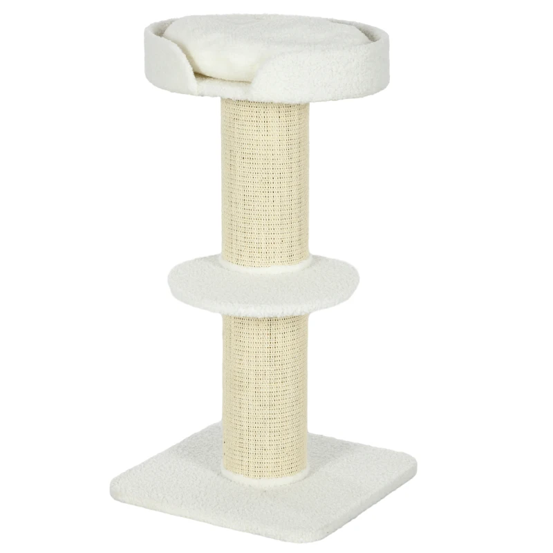 PawHut Cat Tree Kitty Tower with Sisal Mat Scratching Post, Cat Bed, Cushion, Perch, 18" x 18" x 36", Cream White