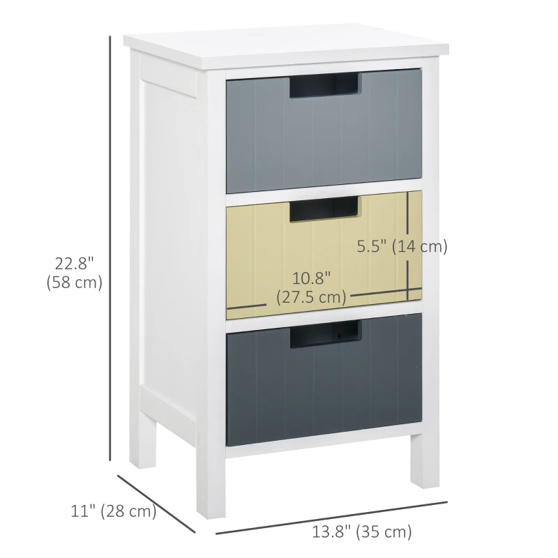 HOMCOM Bedside Table with 3 Drawers, Tall Nightstand for Bedroom, Modern Side Table with Storage, Multi-Colour
