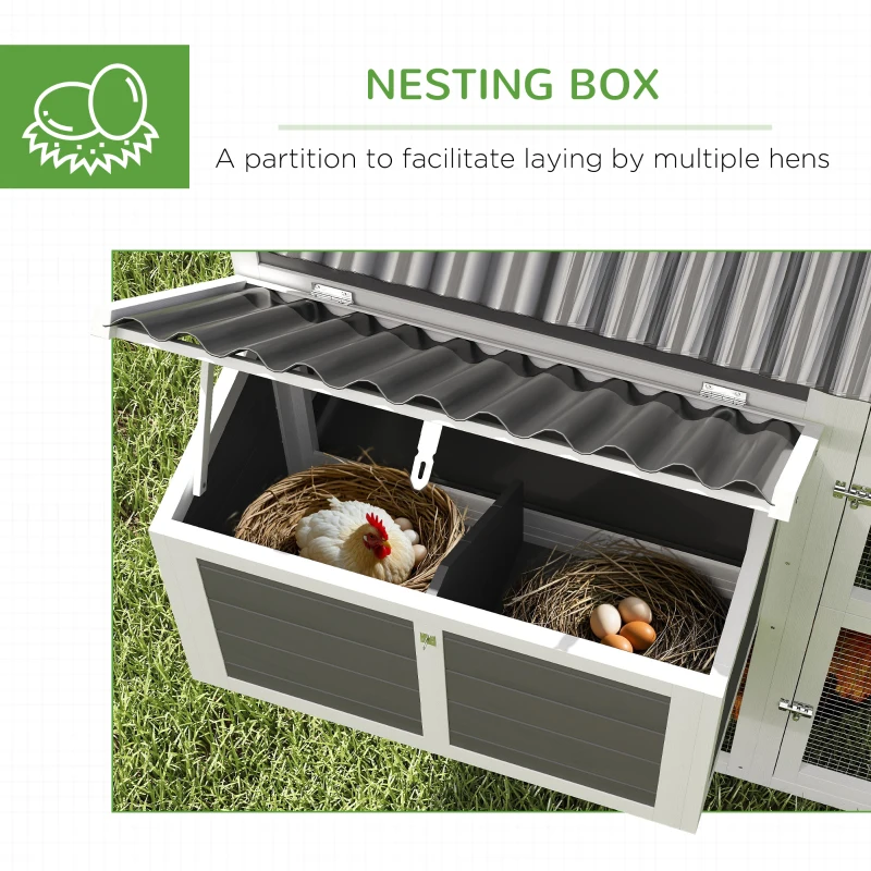 PawHut Wooden Chicken Coop with Run, 2 Nesting Boxes, 2 Roosting Bars, Ramp & Tray, Poultry Cage for 6-8 Chickens, Gray