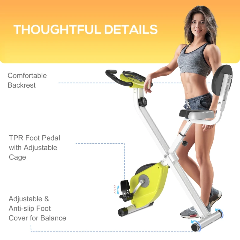 Soozier Foldable Upright Training Exercise Bike Indoor Stationary X Bike with 8 Levels of Magnetic Resistance for Aerobic Exercise, Yellow