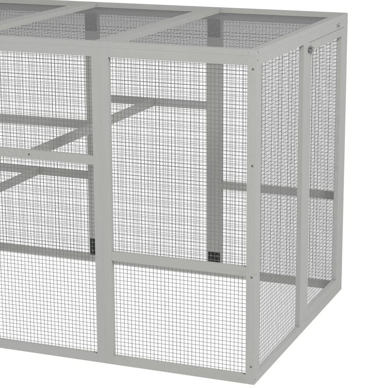 PawHut Wooden Chicken Coop Run for 6 - 10 Chickens, Hen House Add-On with Storage, Perches, 141.75" x 48" x 61", Gray