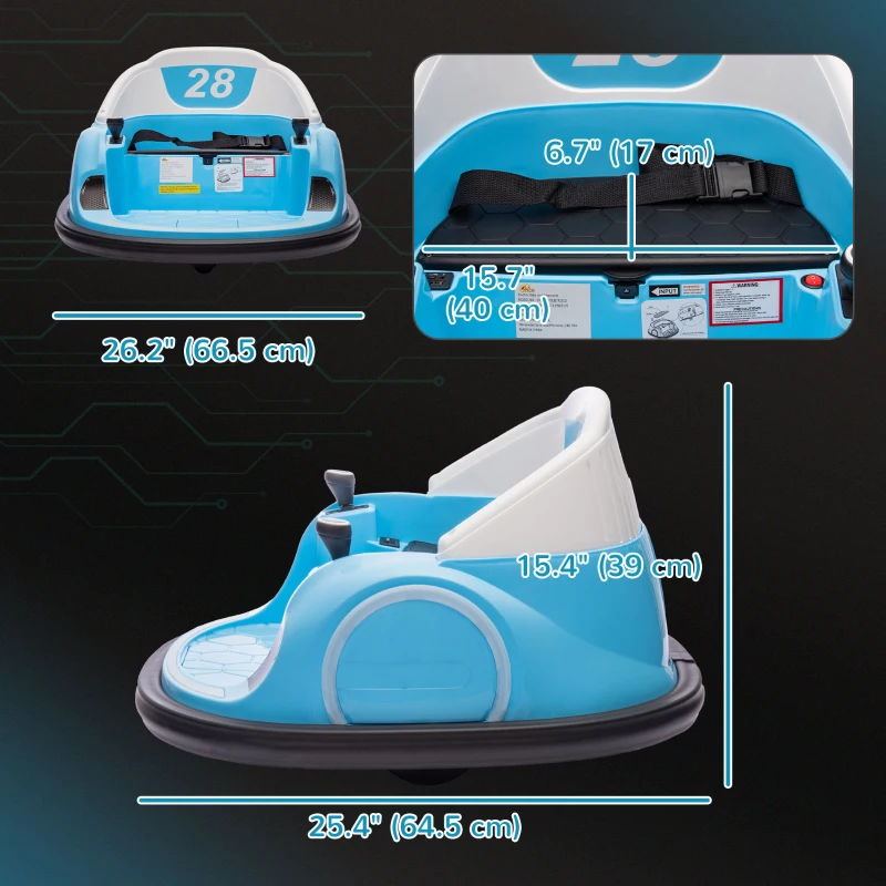 Qaba 12V Bumper Car for Toddlers, Ride On Car with 360 Degree Remote Control, Lights Music Horn, for 1.5-5 Years, Light Blue