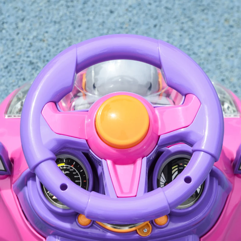 Qaba 3 in 1 Kids Push Car Toddler Sliding Car, Foot to Floor Design with Music, Light, Handle, Removable Canopy, Pink