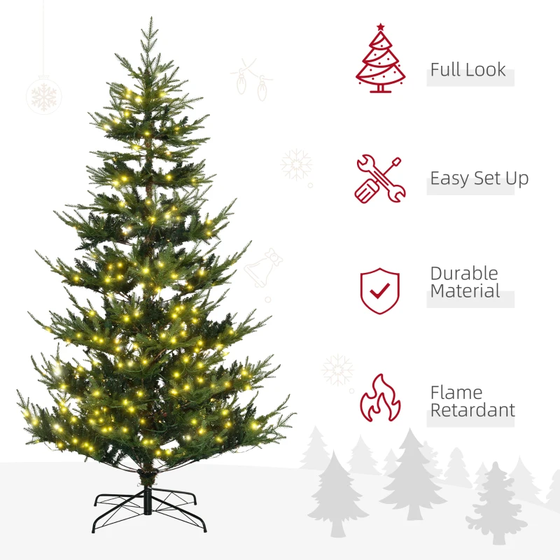 HOMCOM 8 Foot Prelit Artificial Christmas Tree with 1026 Realistic Branches, Warm White LED lights, Auto Open, Green